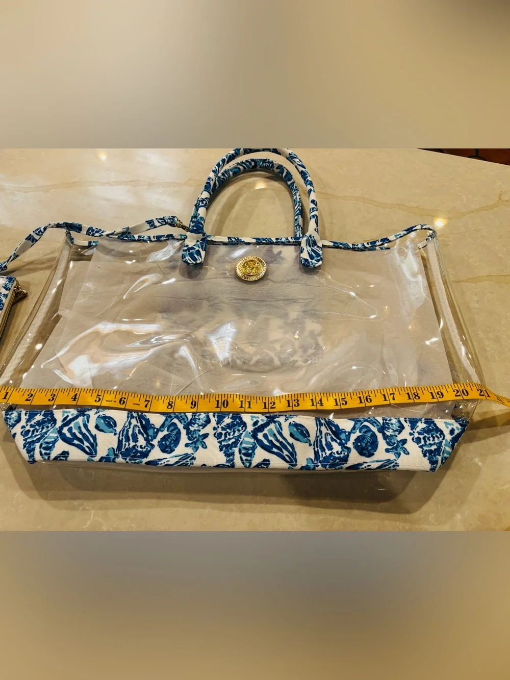 Lilly Pulitzer Clear Tote with Blue Shell-Print Trim
